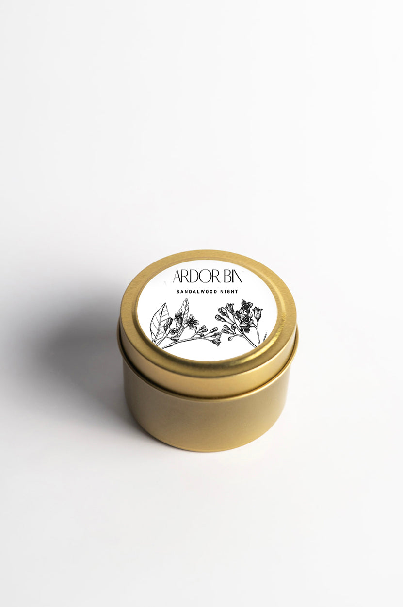 Sandalwood Night Gold Travel Candle - Ardor Bin