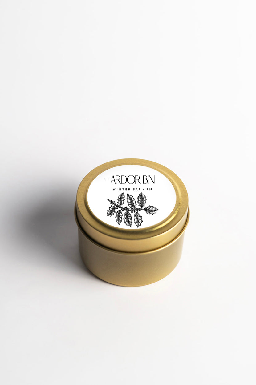 Winter Sap + Fir (Limited Edition Holiday Scent) Gold Travel Candle - Ardor Bin