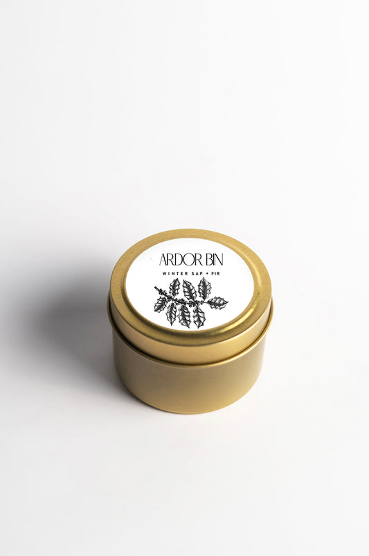 Winter Sap + Fir (Limited Edition Holiday Scent) Gold Travel Candle - Ardor Bin